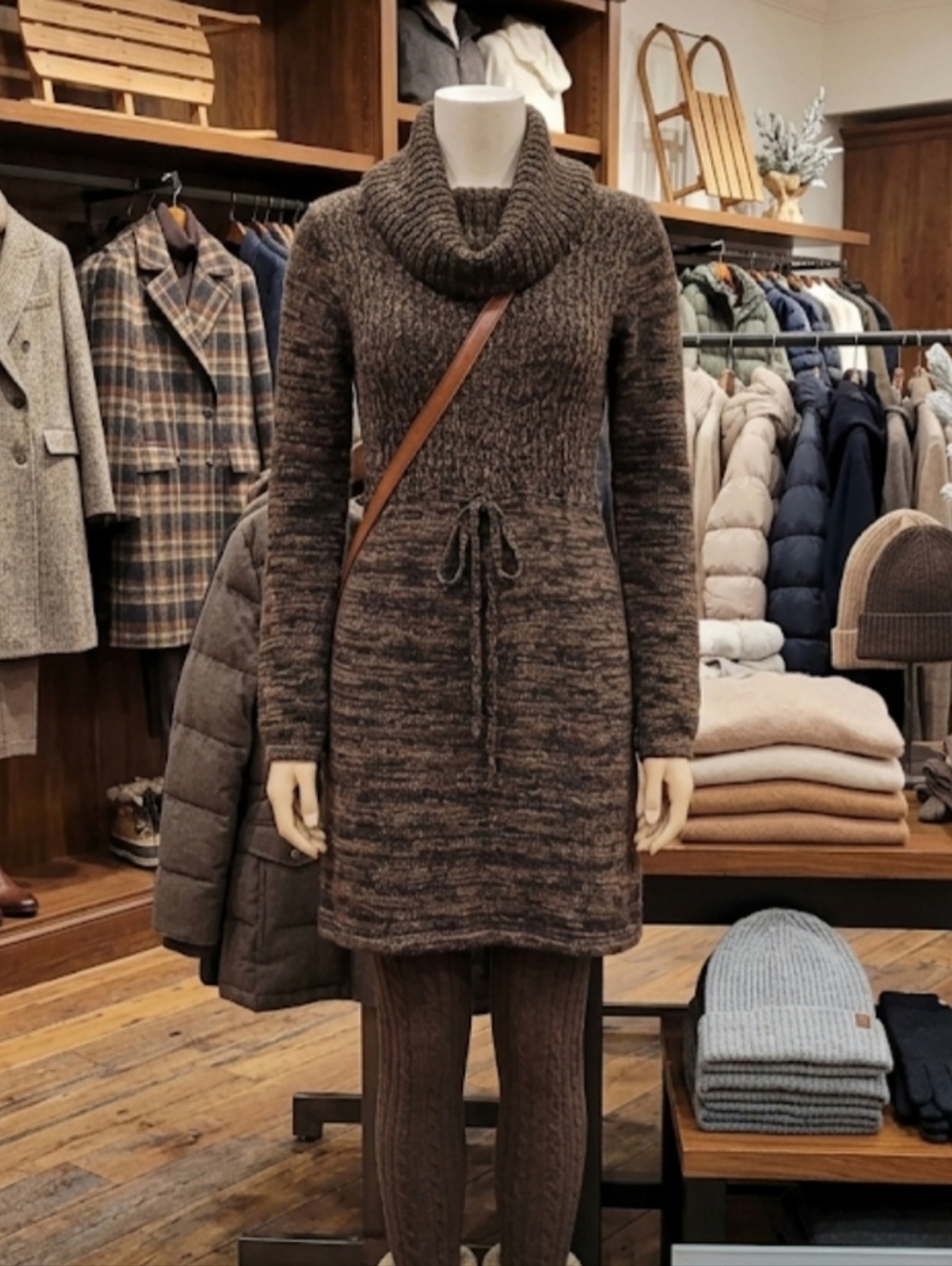 Calvin Klein jersey knit dress – Fold-over collar – Size S Brown